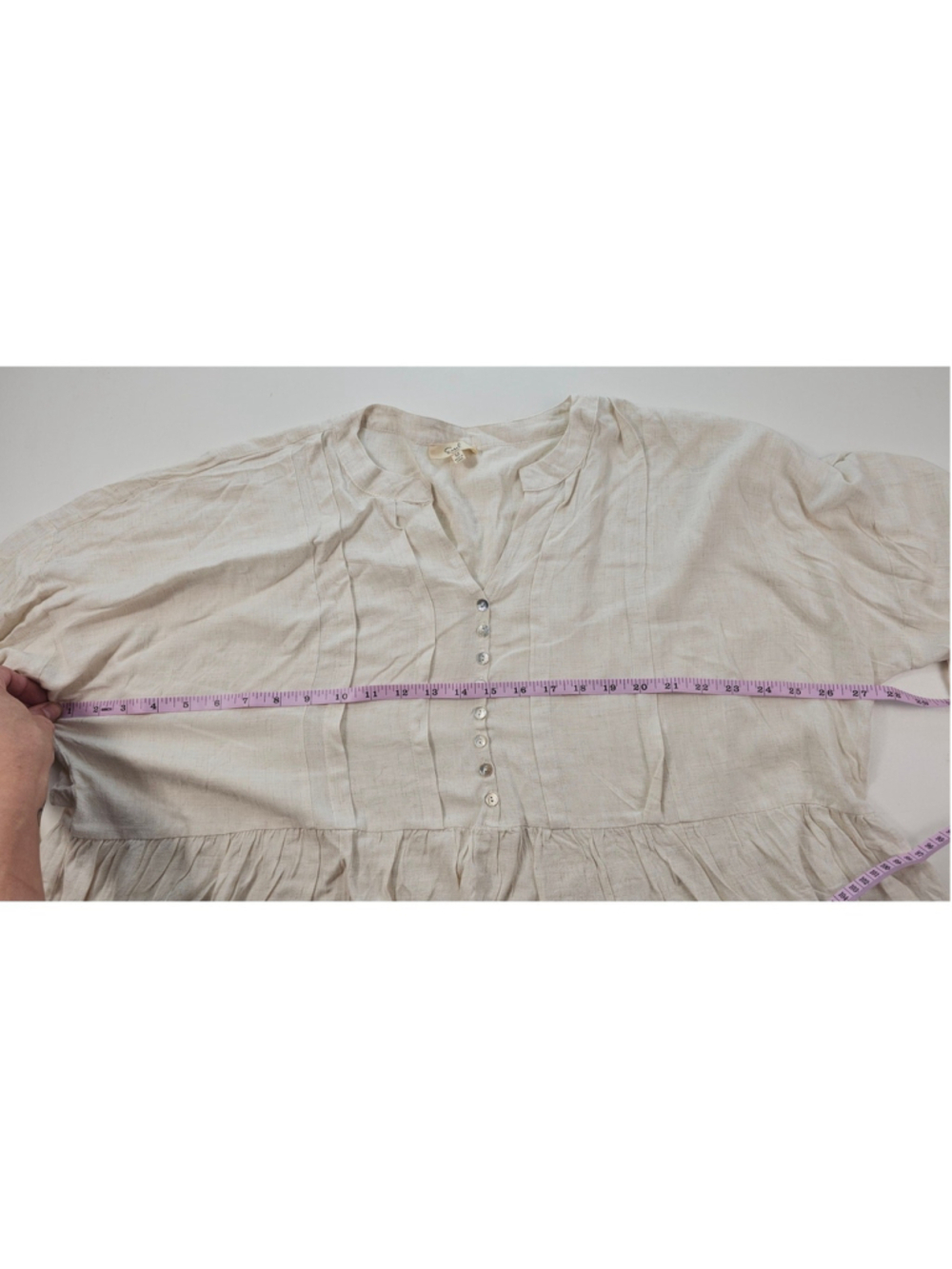 Easel Linen Blend Peplum Peasant Top Ivory Neutral M - Picture 7 of 7